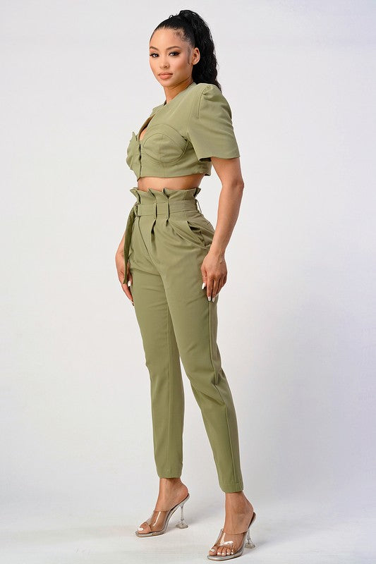 TWO PIECE PANT SET, BELT INCLUDED