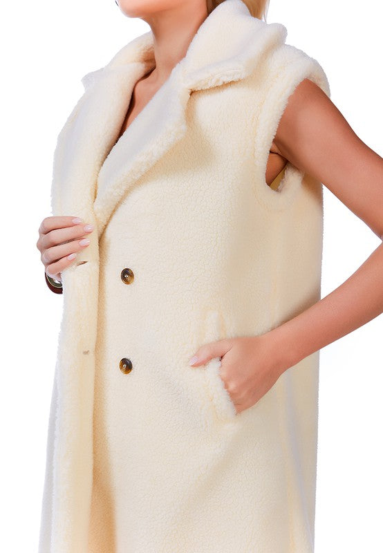 Sleeveless Double Breasted Teddy Coat