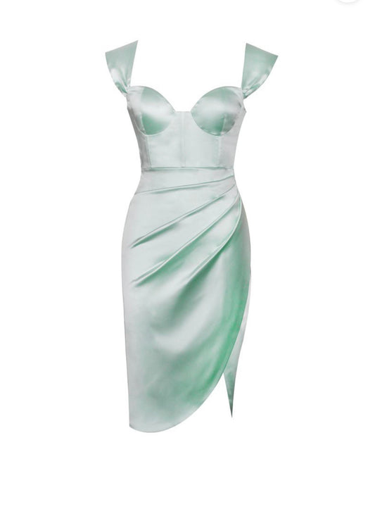 Olga Mint Satin Corset Dress