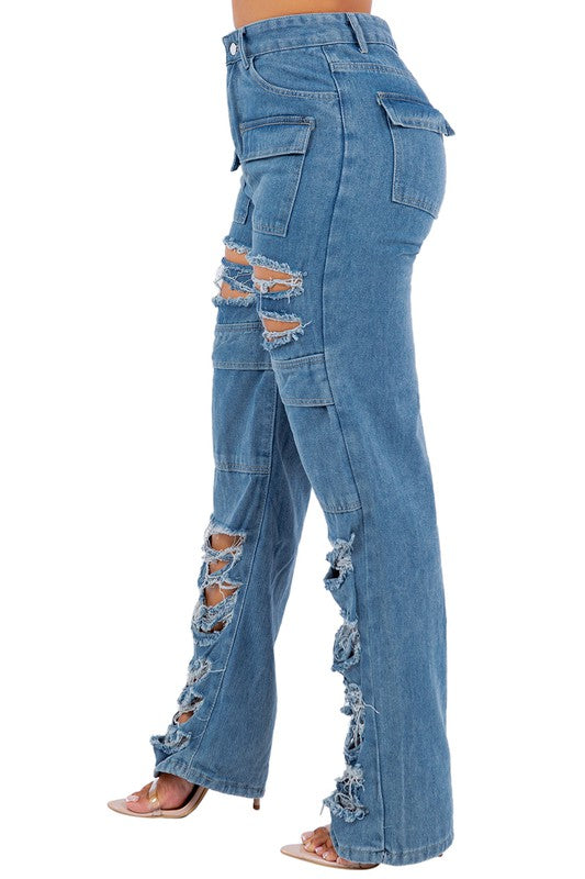 SEXY CARGO STYLE DENIM JEANS