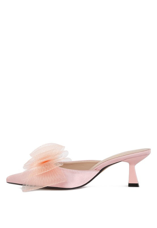 Asma Organza Bow Embellished Satin Mules