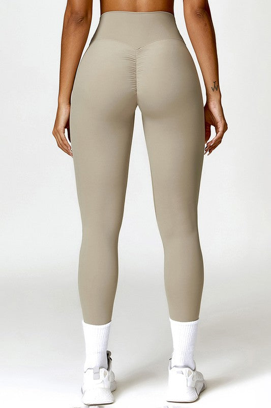 Solid high-waisted hip-lifting athletic leggings