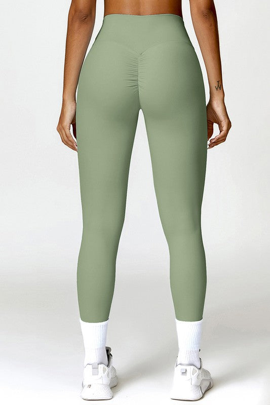 Solid high-waisted hip-lifting athletic leggings