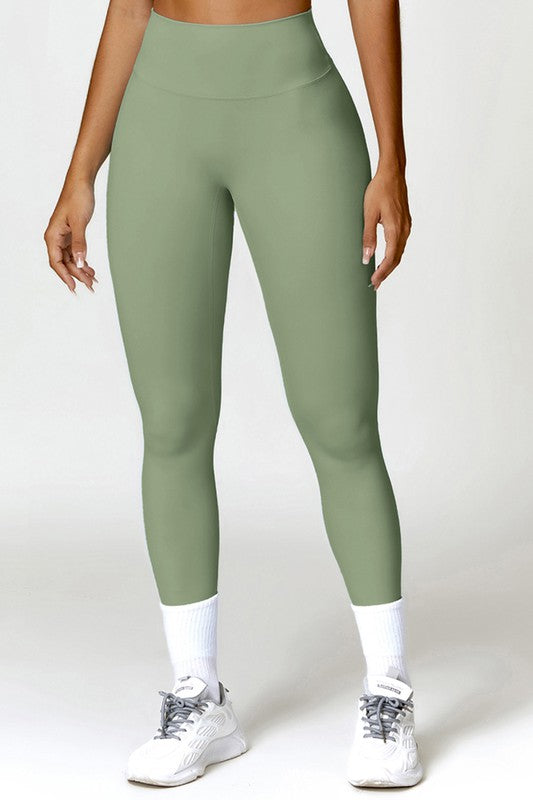 Solid high-waisted hip-lifting athletic leggings