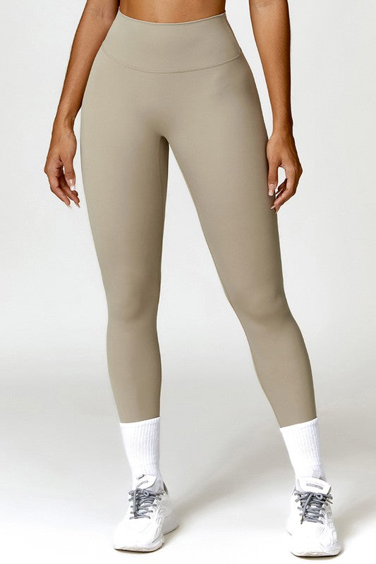 Solid high-waisted hip-lifting athletic leggings