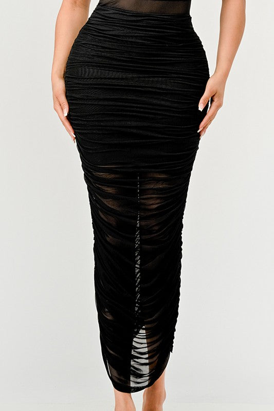 Sleek Black Sheer Illusion Midi Dress