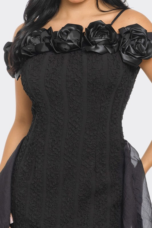 Enchanting Rose Off-Shoulder Dress