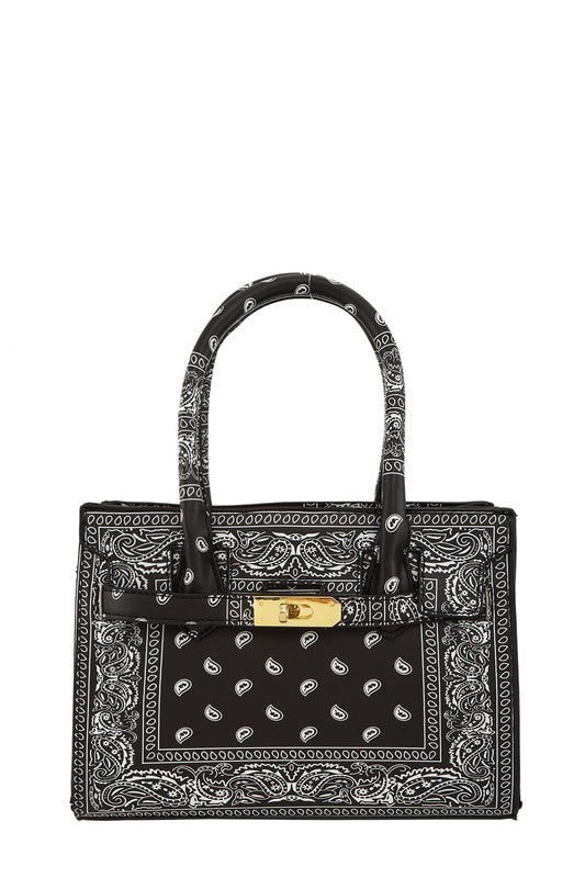 Amoeba Print Rectangular Bag with Buckle Accent