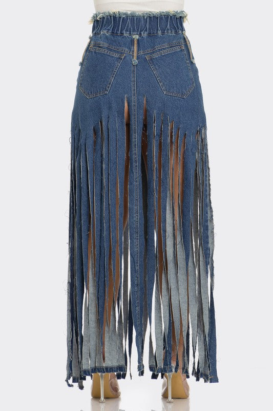 Bohemian Rhapsody Fringe Denim Skirt