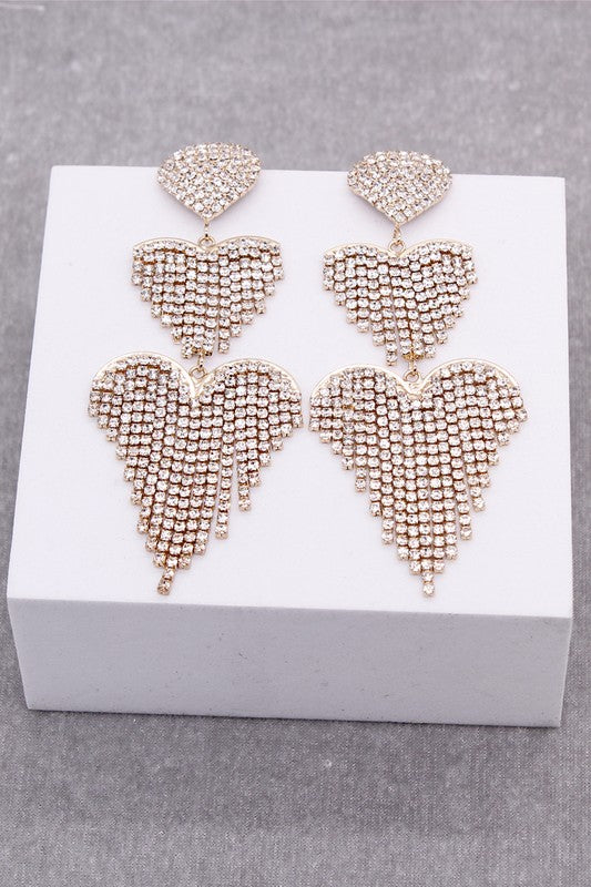 Rhinestone Double Heart Drop Earring