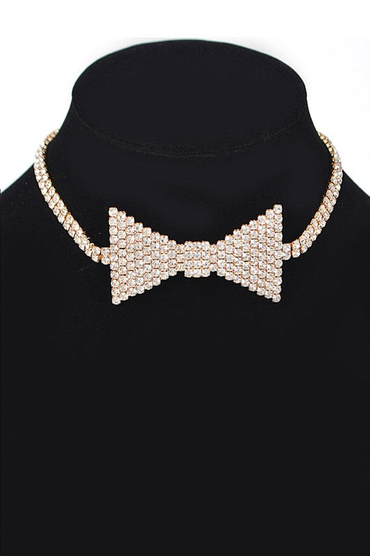 Rhinestone Bow Tie Iconic Choker Necklace