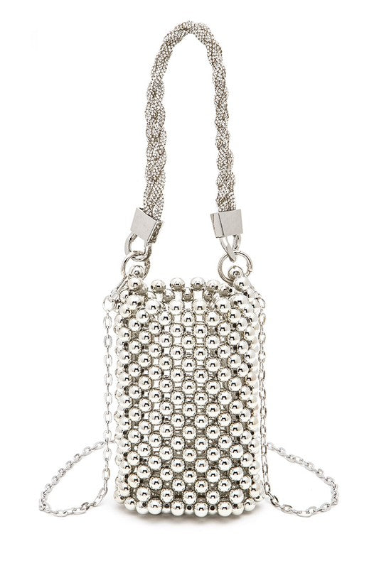 Braided Shiny Beads Top Handle Swing Clutch Bag