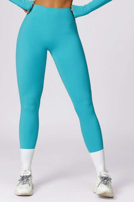 Solid high-waisted hip-lifting athletic leggings