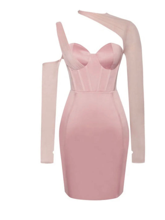 Blush Mesh Sleeve Satin Corset Dress