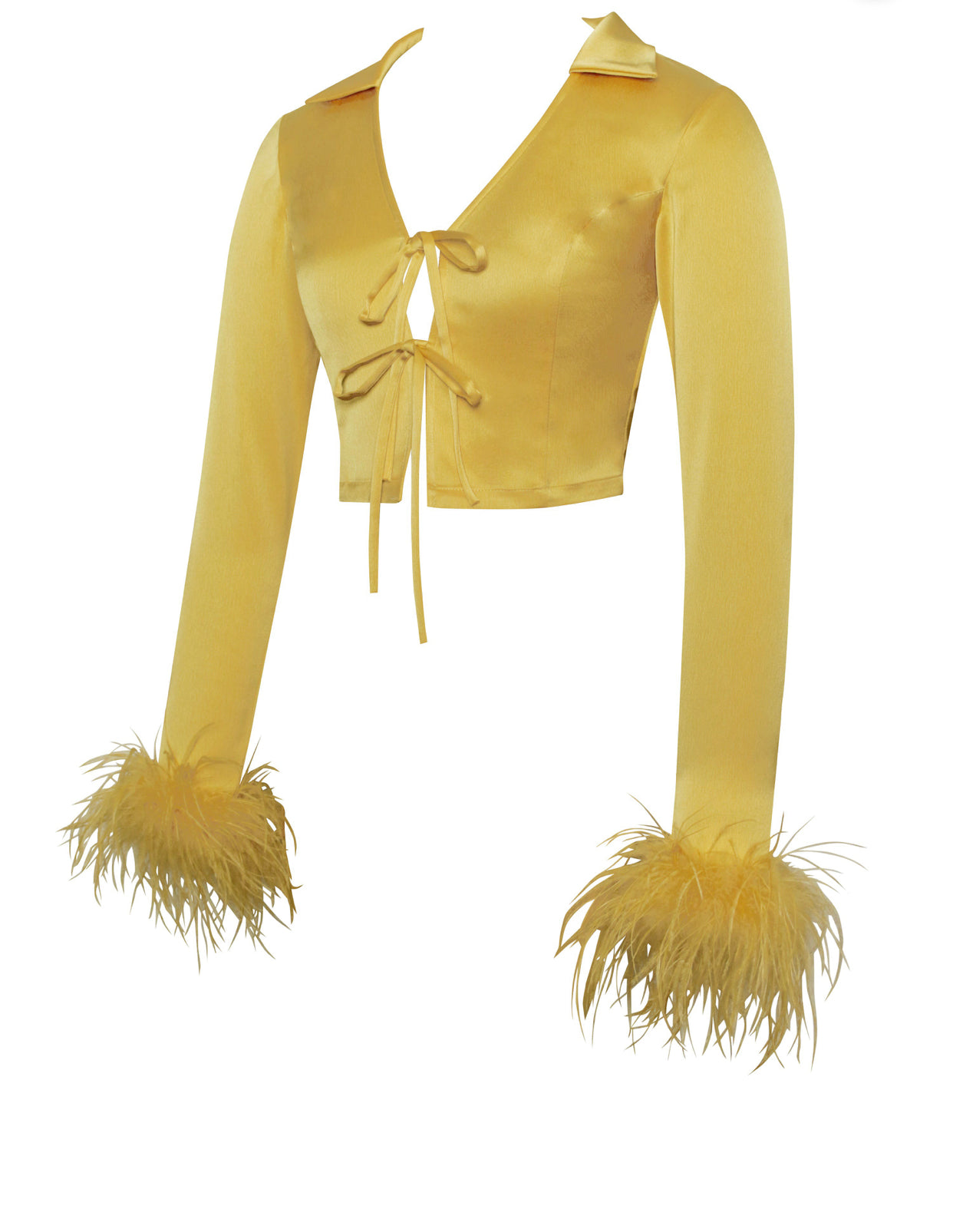 Ellie Yellow Feather Trim Satin Set