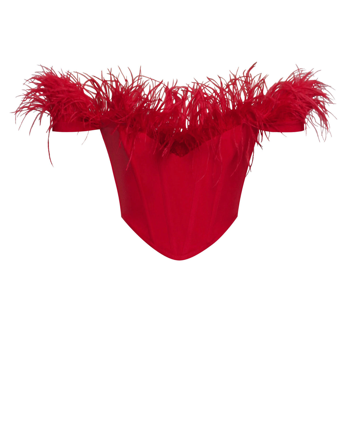 Red Feather Trim Corset Top