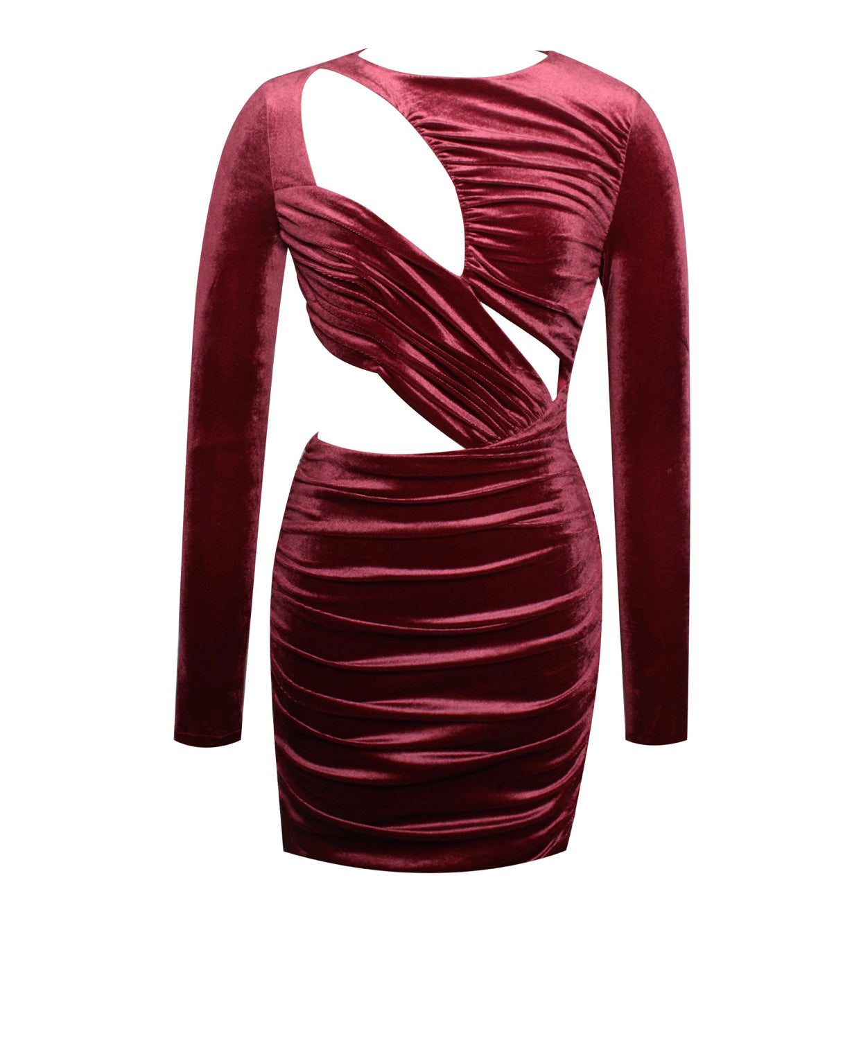 Burgundy Velvet Cutout Long Sleeve Dress