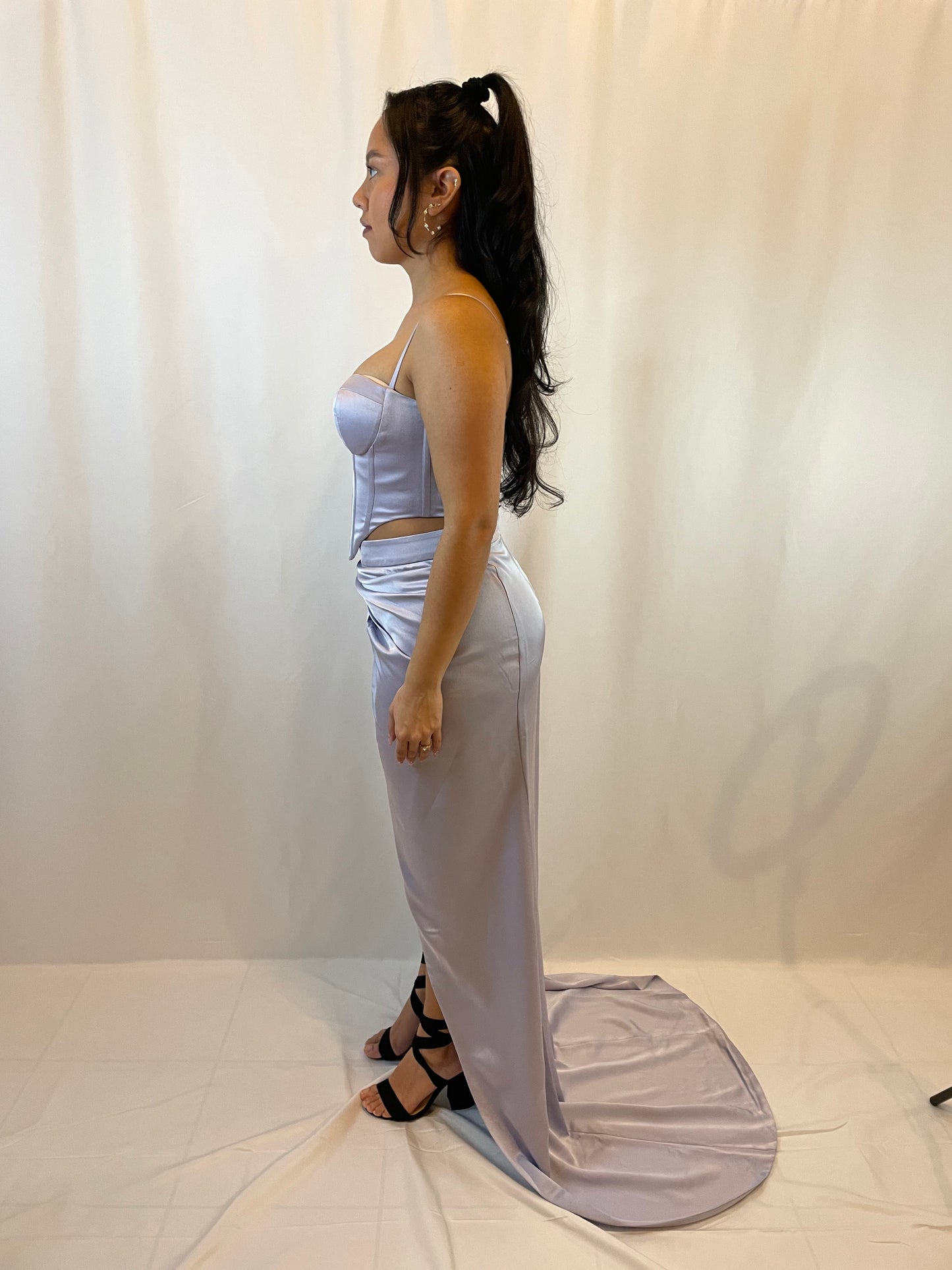 Silver satin dress