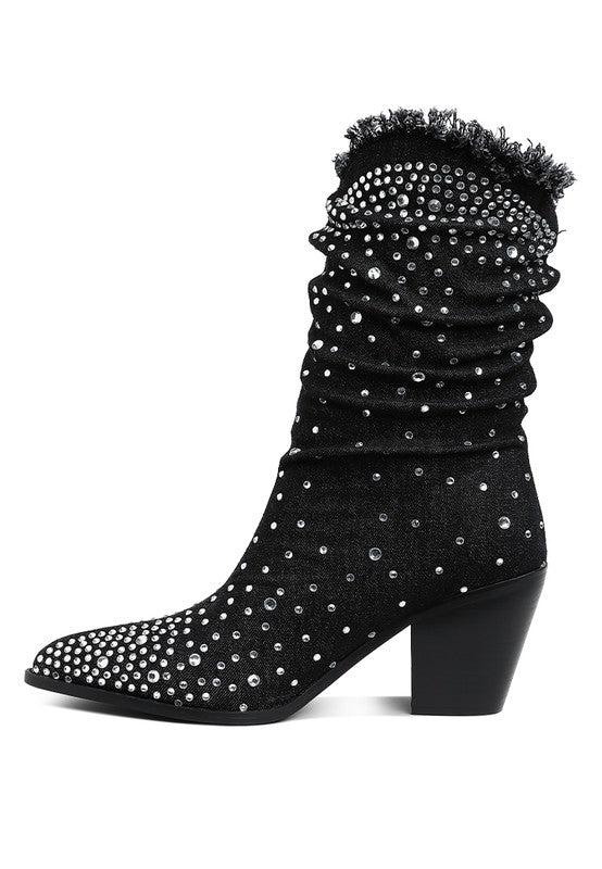 Savant Diamante & Rhinestones Denim Boots