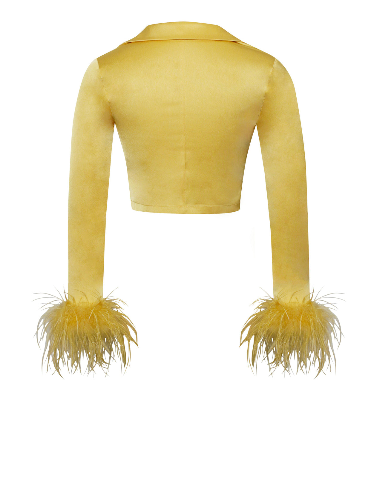 Ellie Yellow Feather Trim Satin Set