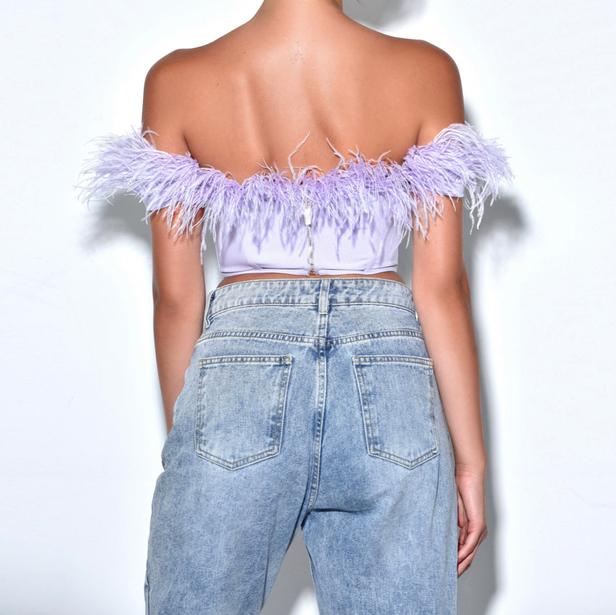 Lavender Feather Trim Corset Top