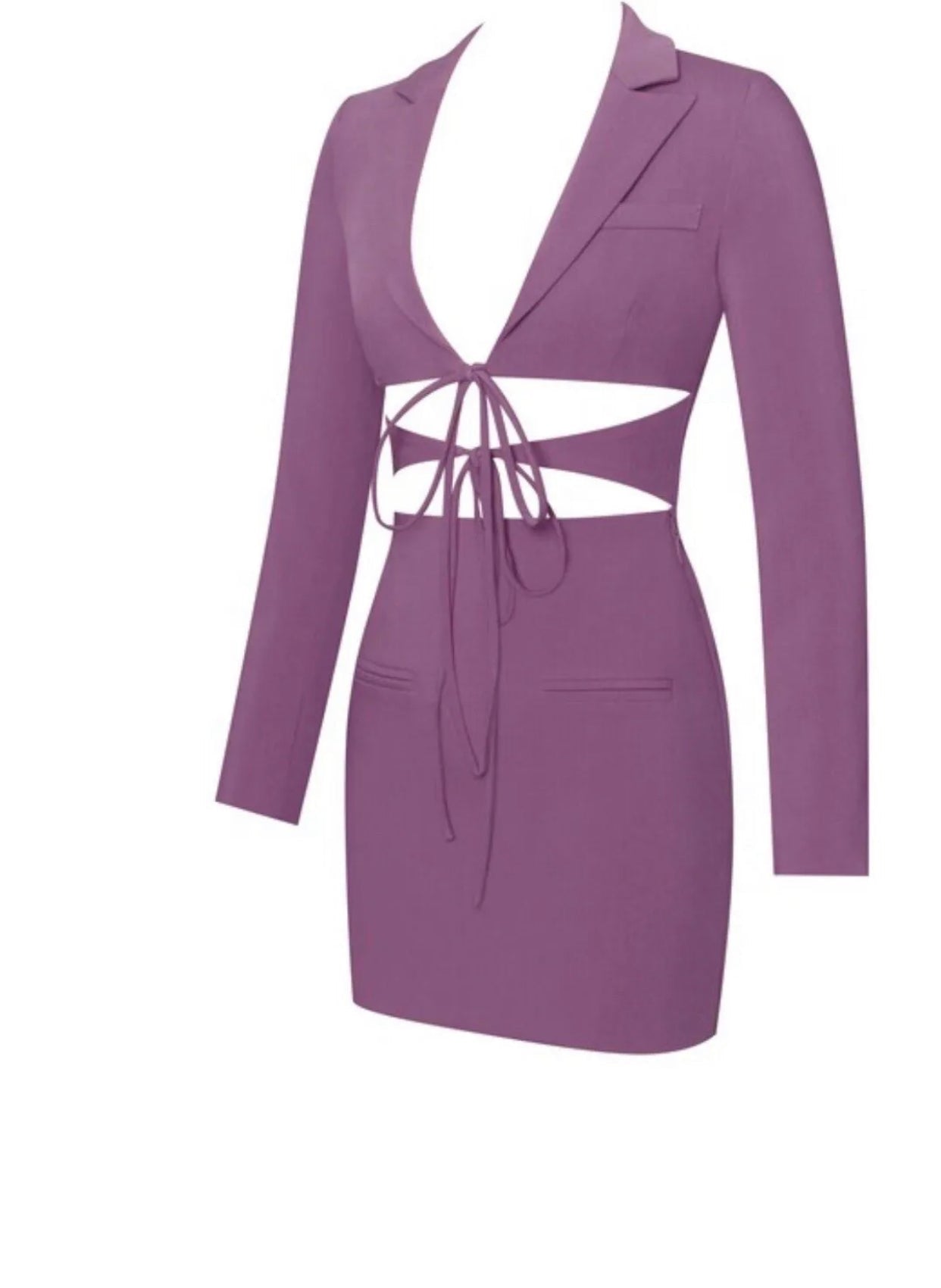 Purple Lace Up Cutout Long Sleeve Dress