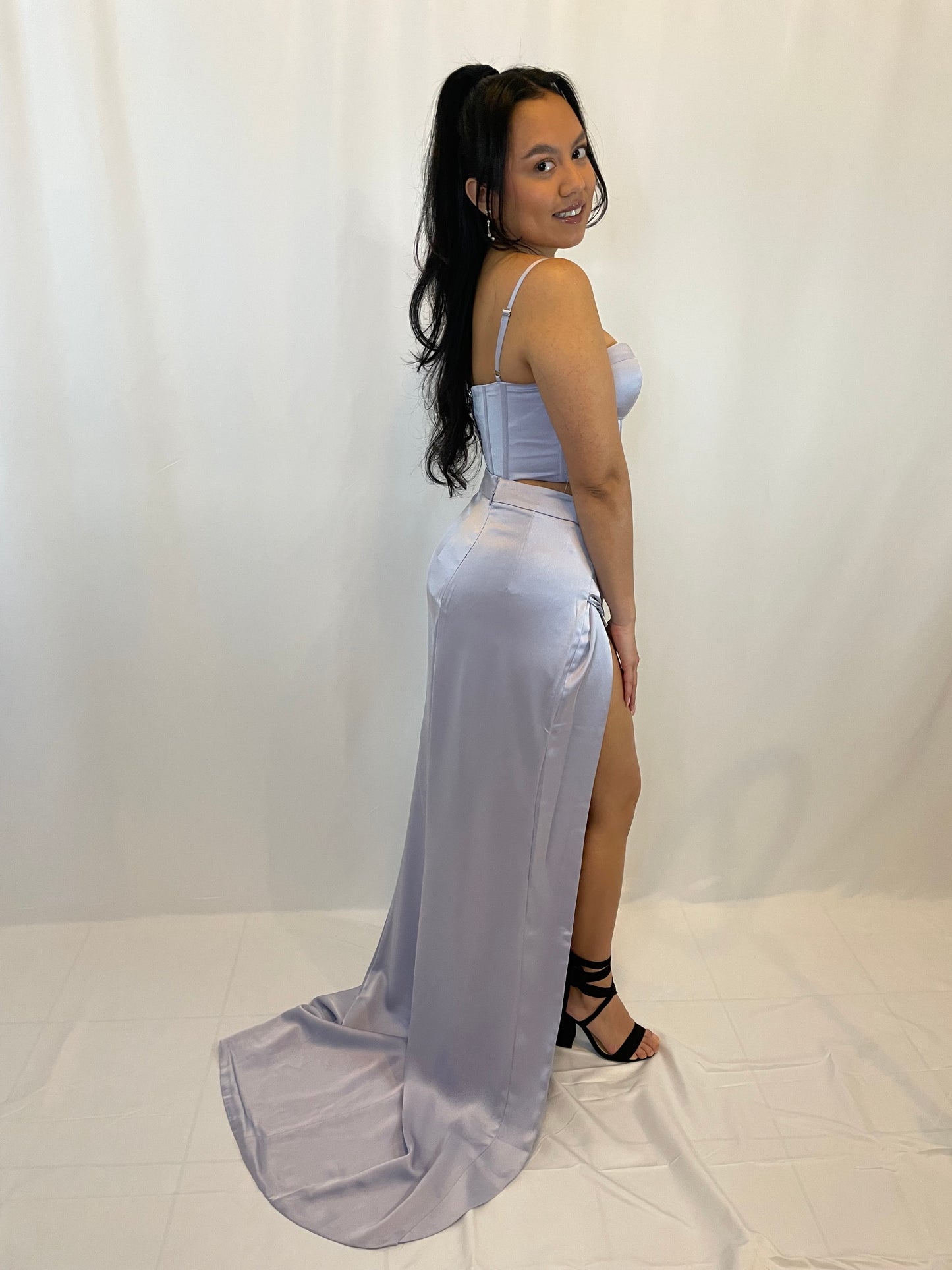 Silver satin dress