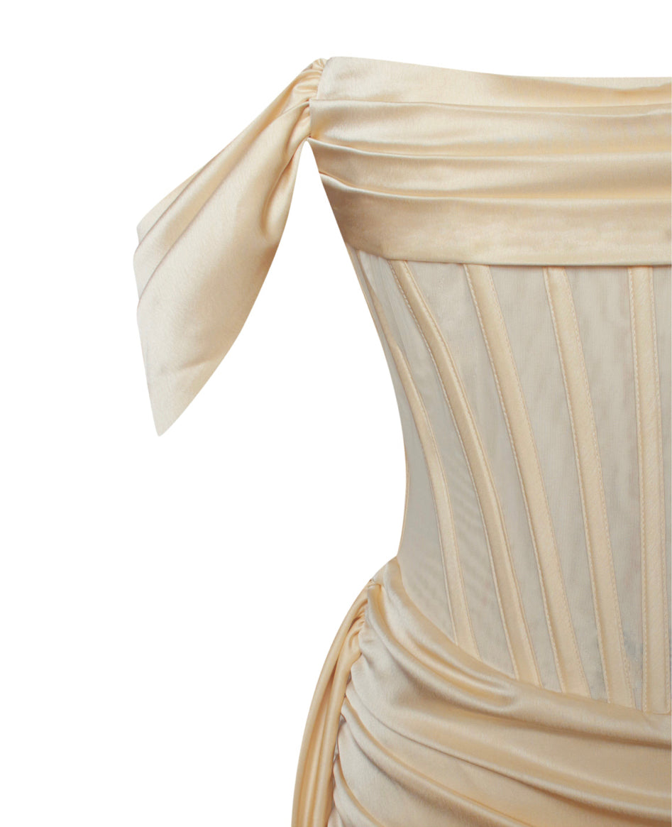 Butter Satin Off Shoulder Corset Dress