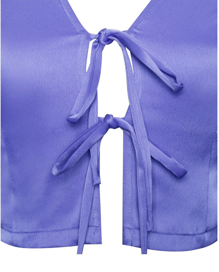 Lilac Feather Trim Satin Set