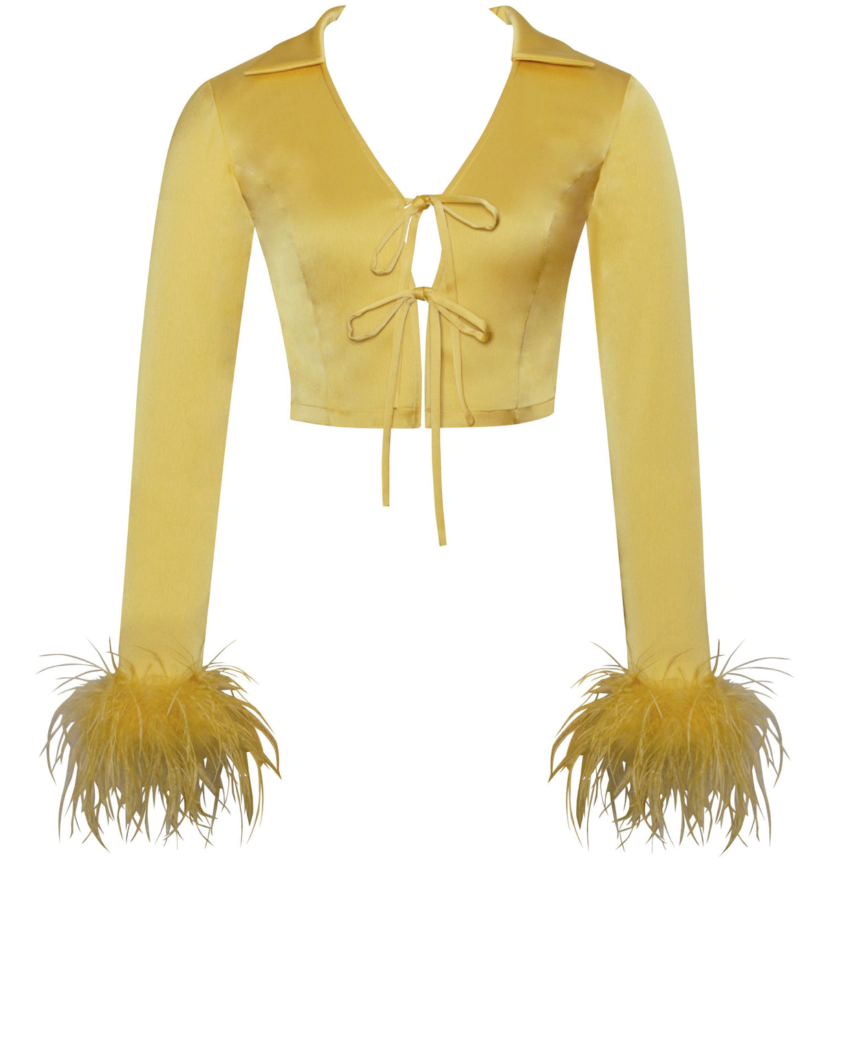 Ellie Yellow Feather Trim Satin Set