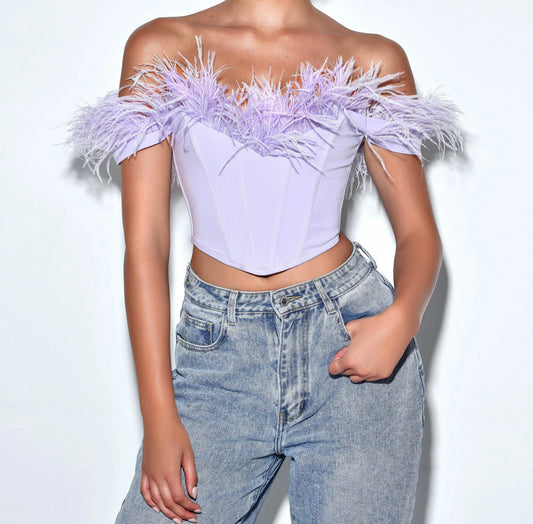 Lavender Feather Trim Corset Top