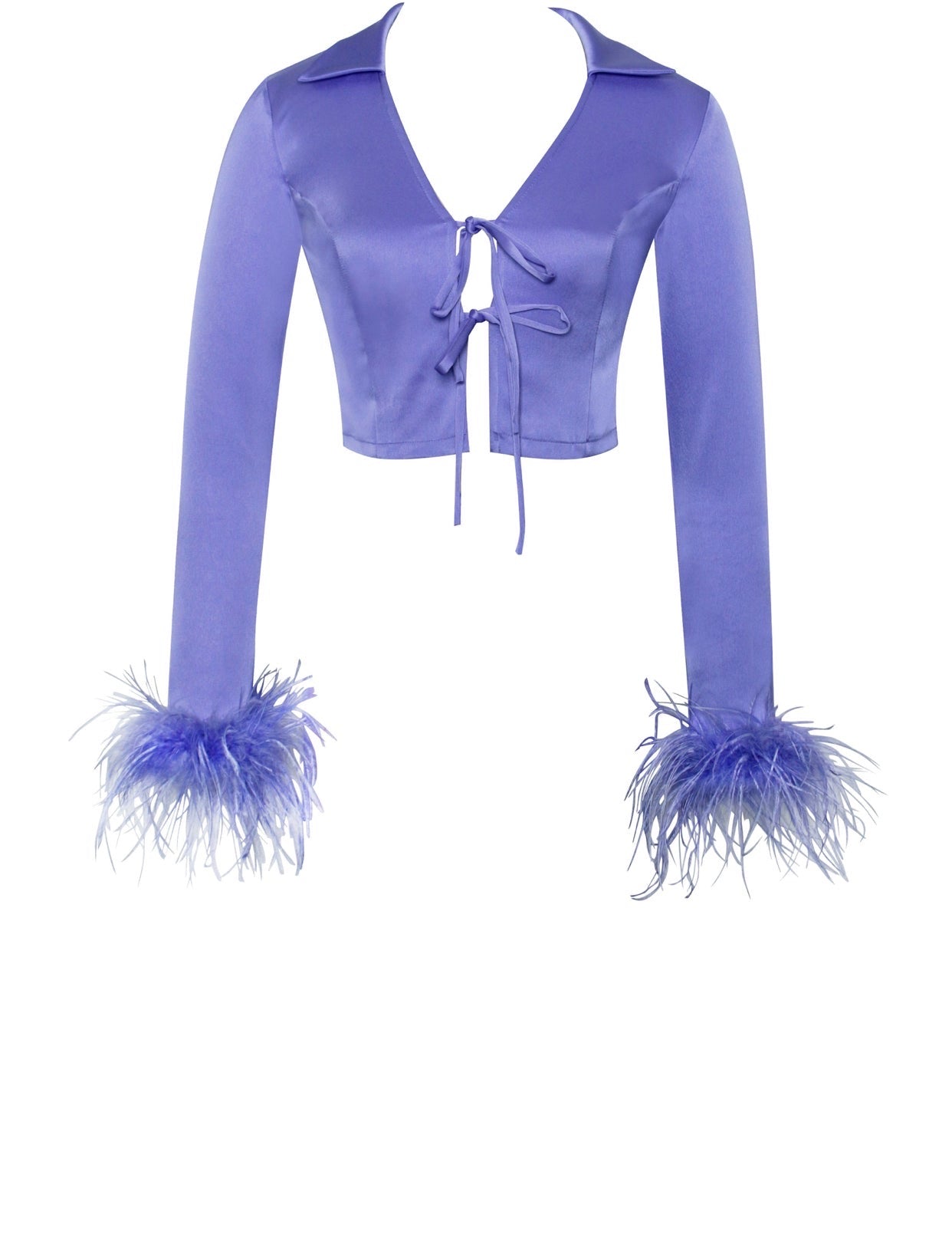 Lilac Feather Trim Satin Set