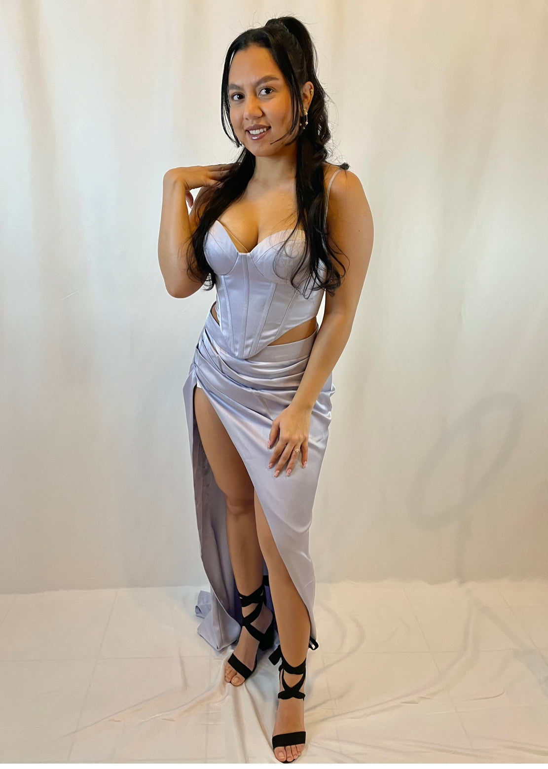 Silver satin dress