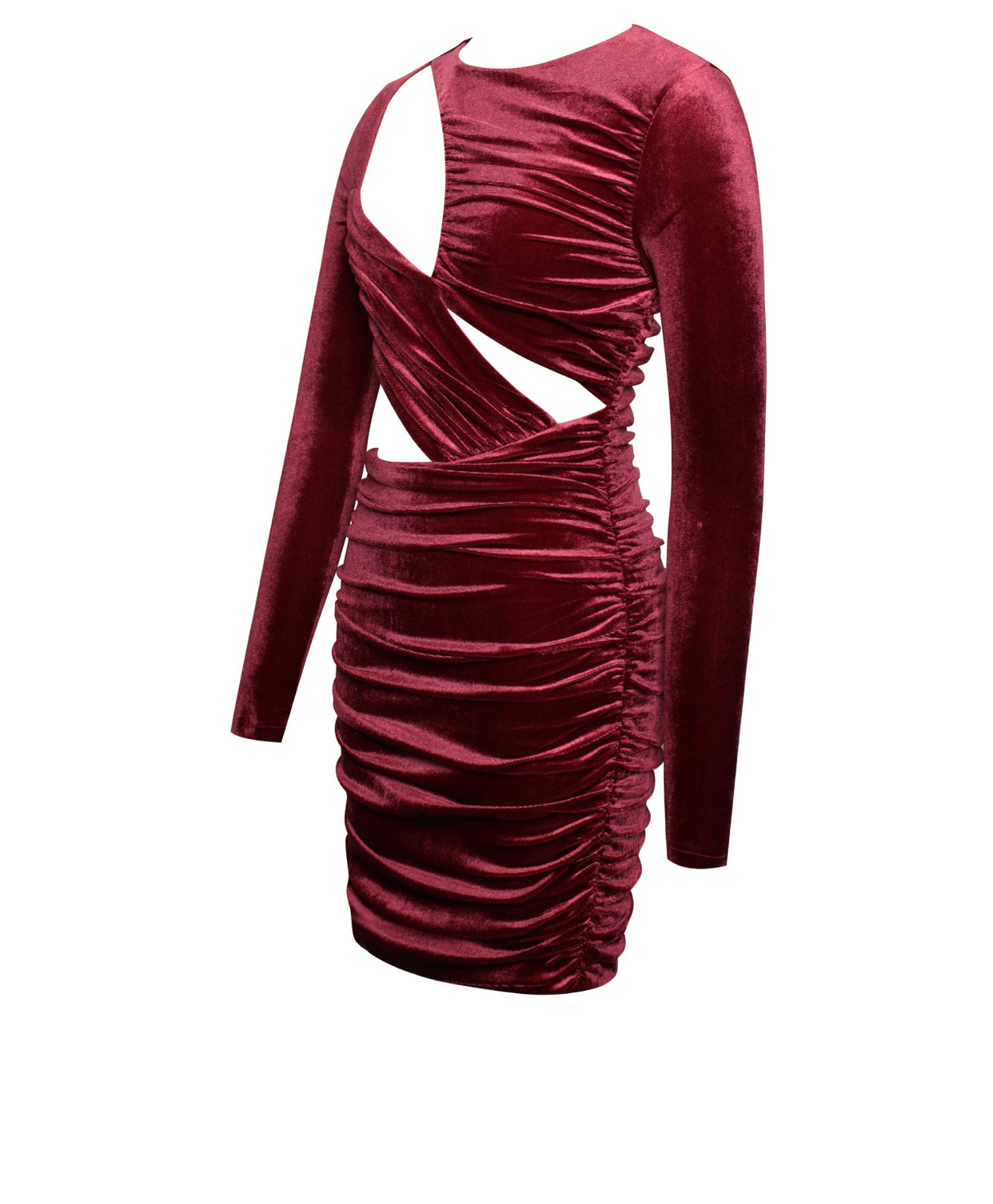 Burgundy Velvet Cutout Long Sleeve Dress