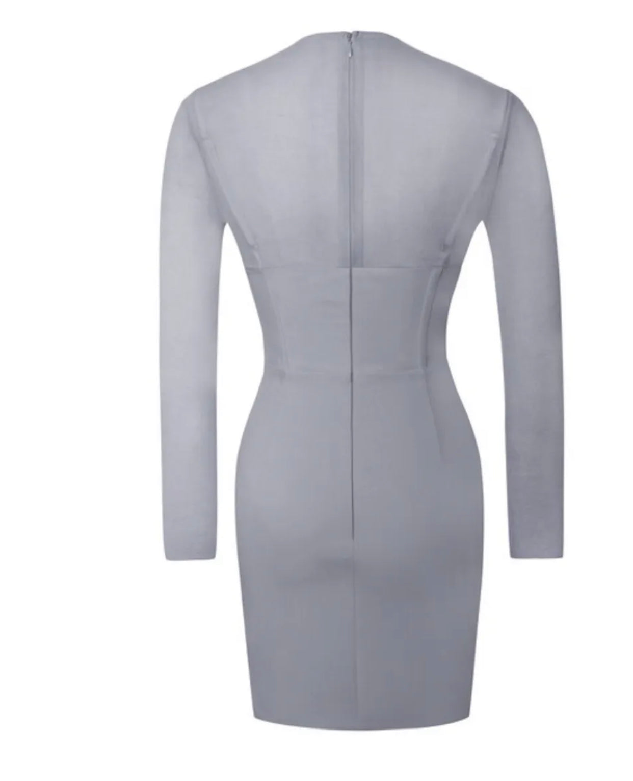 Grey Mesh Long Sleeve Corset Crepe Dress