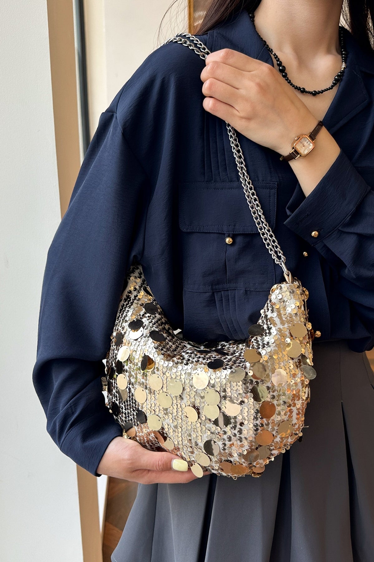 Sequin Chain Crossbody Bag