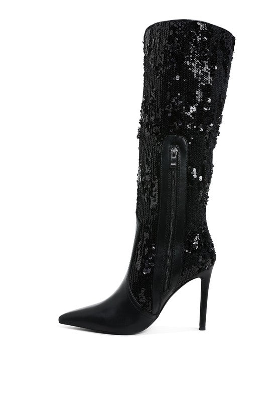 Sitarah Sequin Embellished Stiletto Long Boots